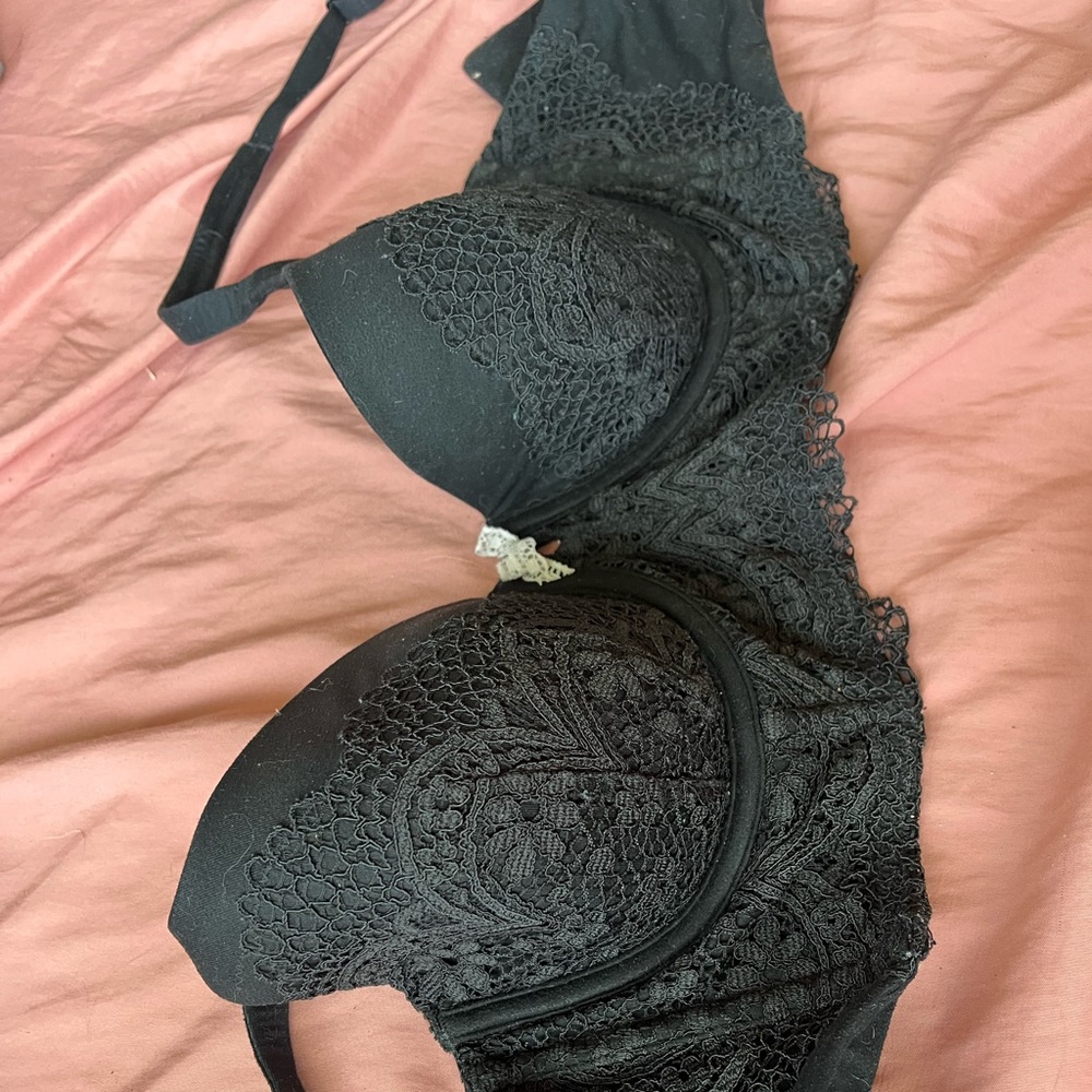 Victoria’s Secret bra 32DD black lace ribbed corset longline